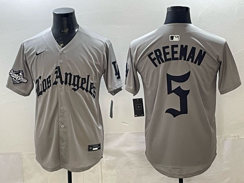 Men 2026 Los Angeles Dodgers #5 Freeman Grey Five generations Nike MLB Jersey style 0011